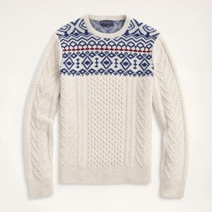 Brooks Brothers Aran Cable Fair Isle Sweater 100% Wool Men's Size XL